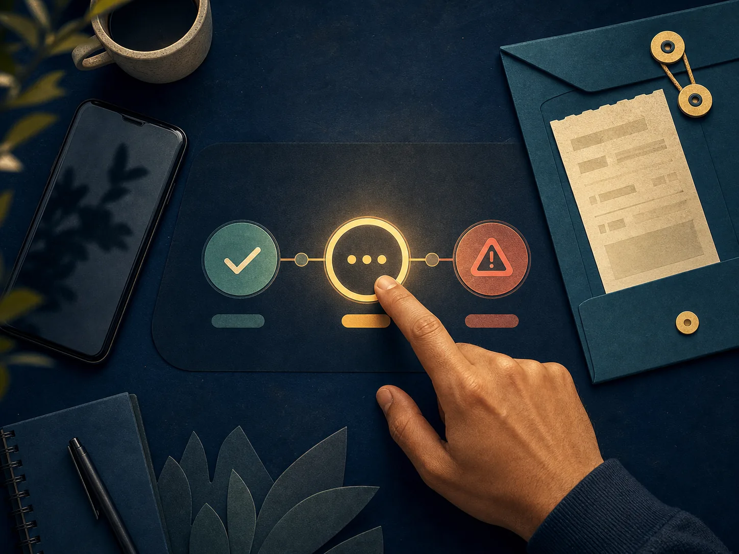 Fluxo visual para conferir status de pagamento, saldo e comprovante